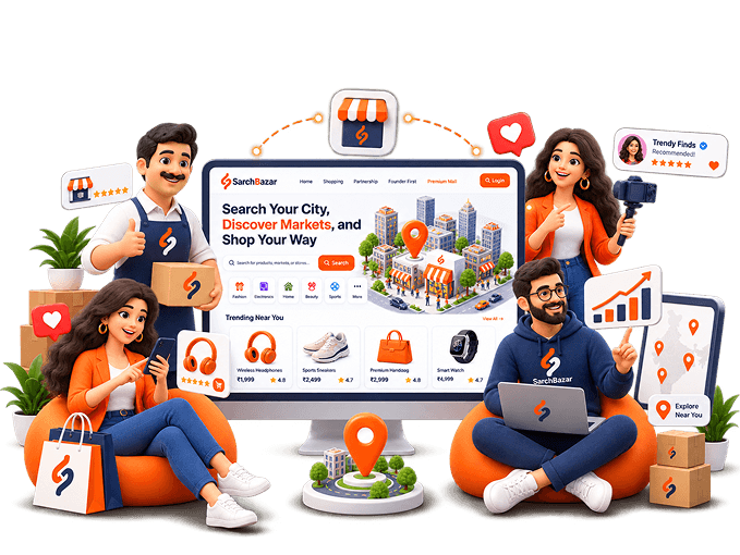 SarchBazar marketplace ecosystem connecting local businesses, founders, creators and buyers