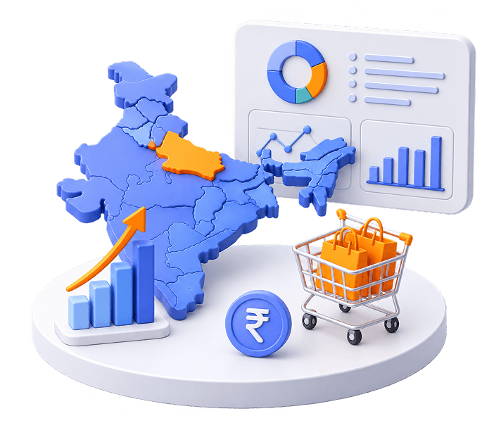 India map with state-wise commerce data visualization
