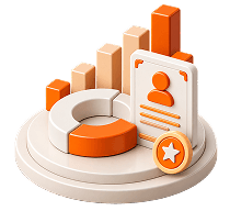 Growth units illustrated with rising bars, a pie chart, and a partnership badge